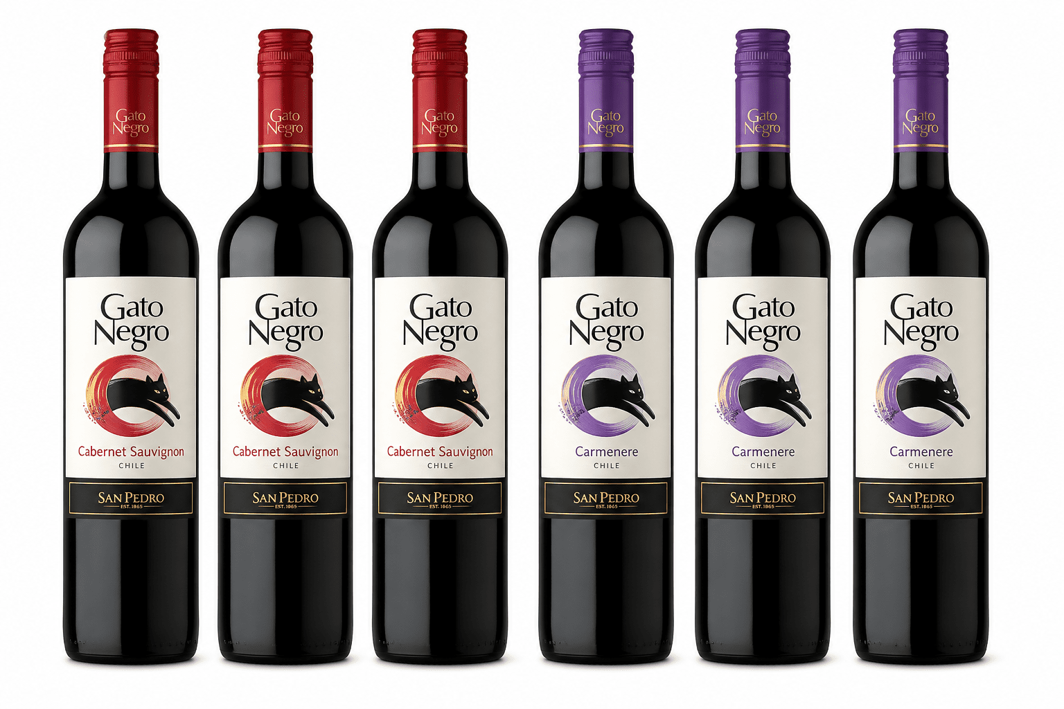Výhodný balíček 3x Gato Negro Cabernet Sauvignon 13% 0,75l + 3x Gato Negro Carmenere 13% 0,75l