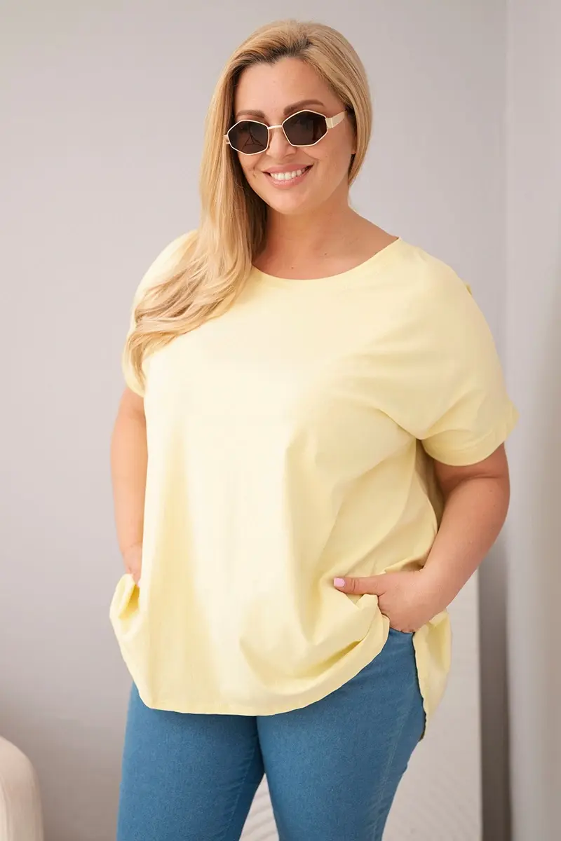 Dámská žlutá plus size halenka s krátkým rukávem