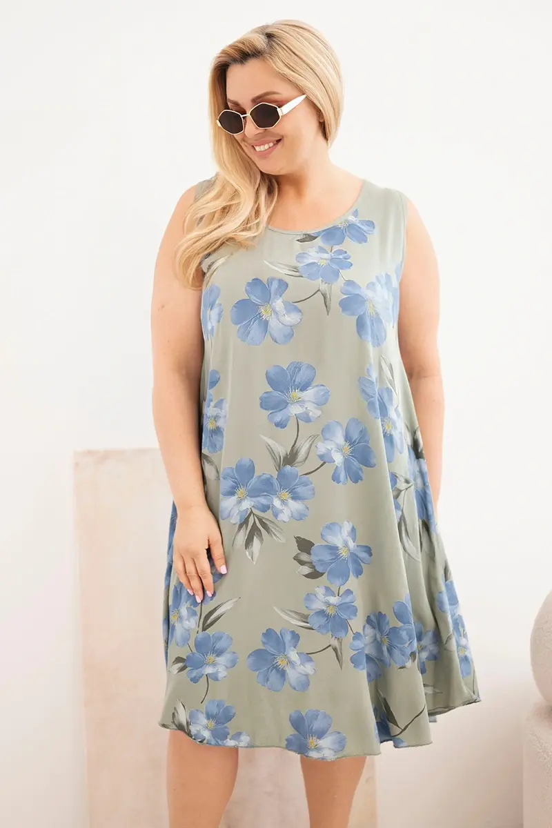 Kesi Plus-size květinové viskozové šaty khaki