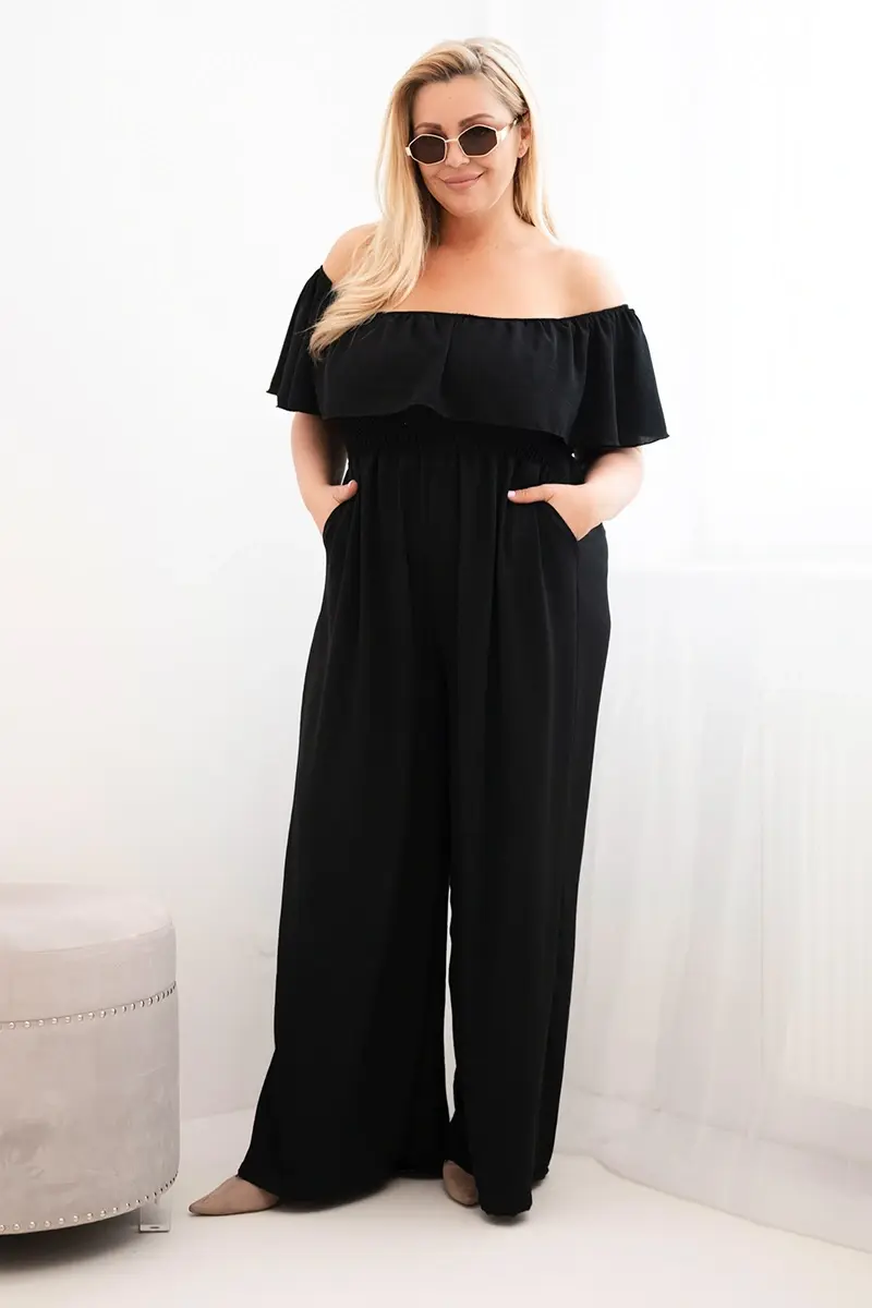 Kesi Włoski dámský plus size overal s volánem a krátkými rukávy