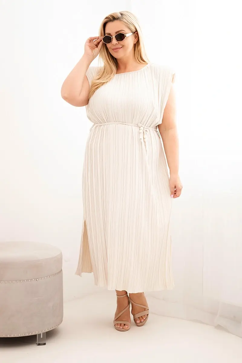 Plus size plisované šaty s vázáním