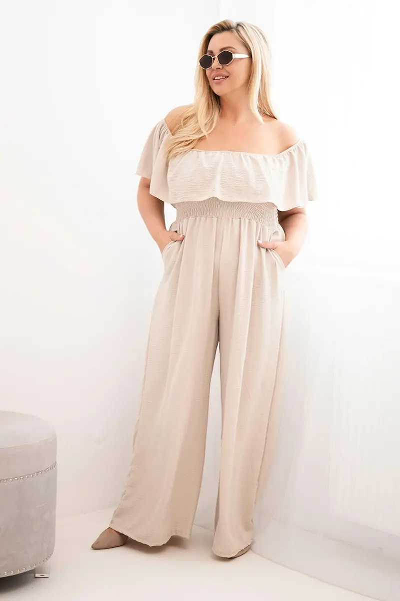Kesi Dámský plus size overal s volánem béžový