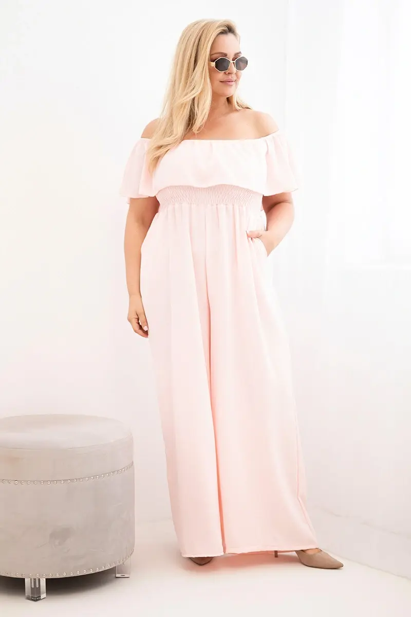 Kesi plus size overal s volánem růžový