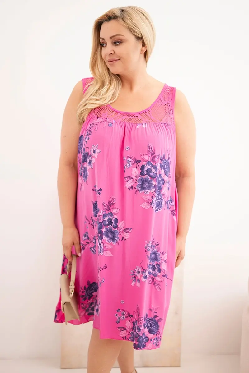 Kesi Włoski plus size šaty s krajkovým vrchem růžové
