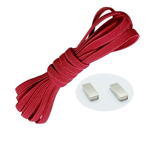 Elastické tkaničky do bot široké - Typ D - magnetické zacvakávací, jeden pár - Červené, 100 cm