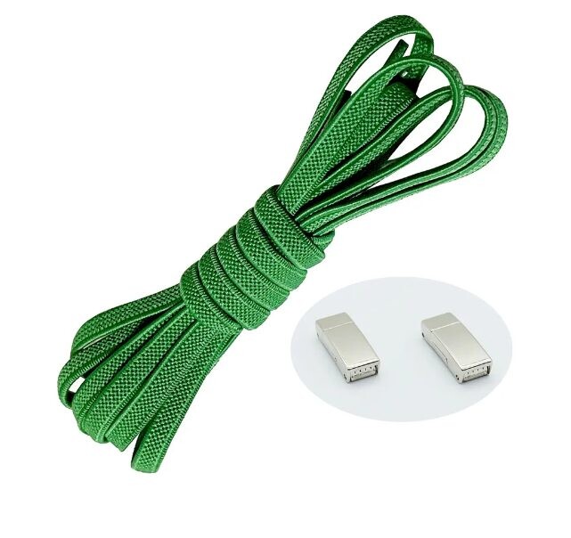 Elastické tkaničky do bot široké - Typ D - magnetické zacvakávací, jeden pár - Tmavě zelené, 100 cm