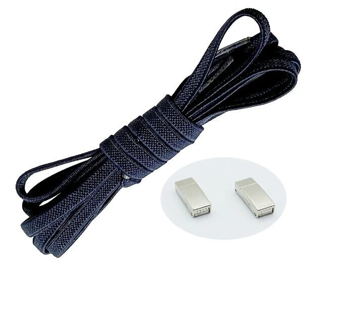Elastické tkaničky do bot široké - Typ D - magnetické zacvakávací, jeden pár - Tmavě modré, 100 cm