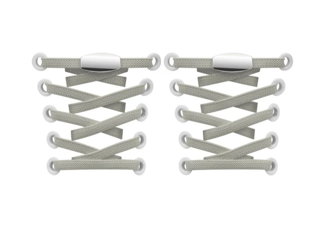 Elastické tkaničky do bot široké - Typ E - zacvakávací, dvojitá koncovka, jeden pár - Světle šedé, 100 cm