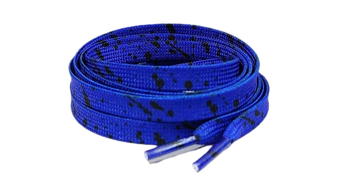 Široké tkaničky do bot batikované dvoubarevné, jeden pár - Modro černé, 120 cm