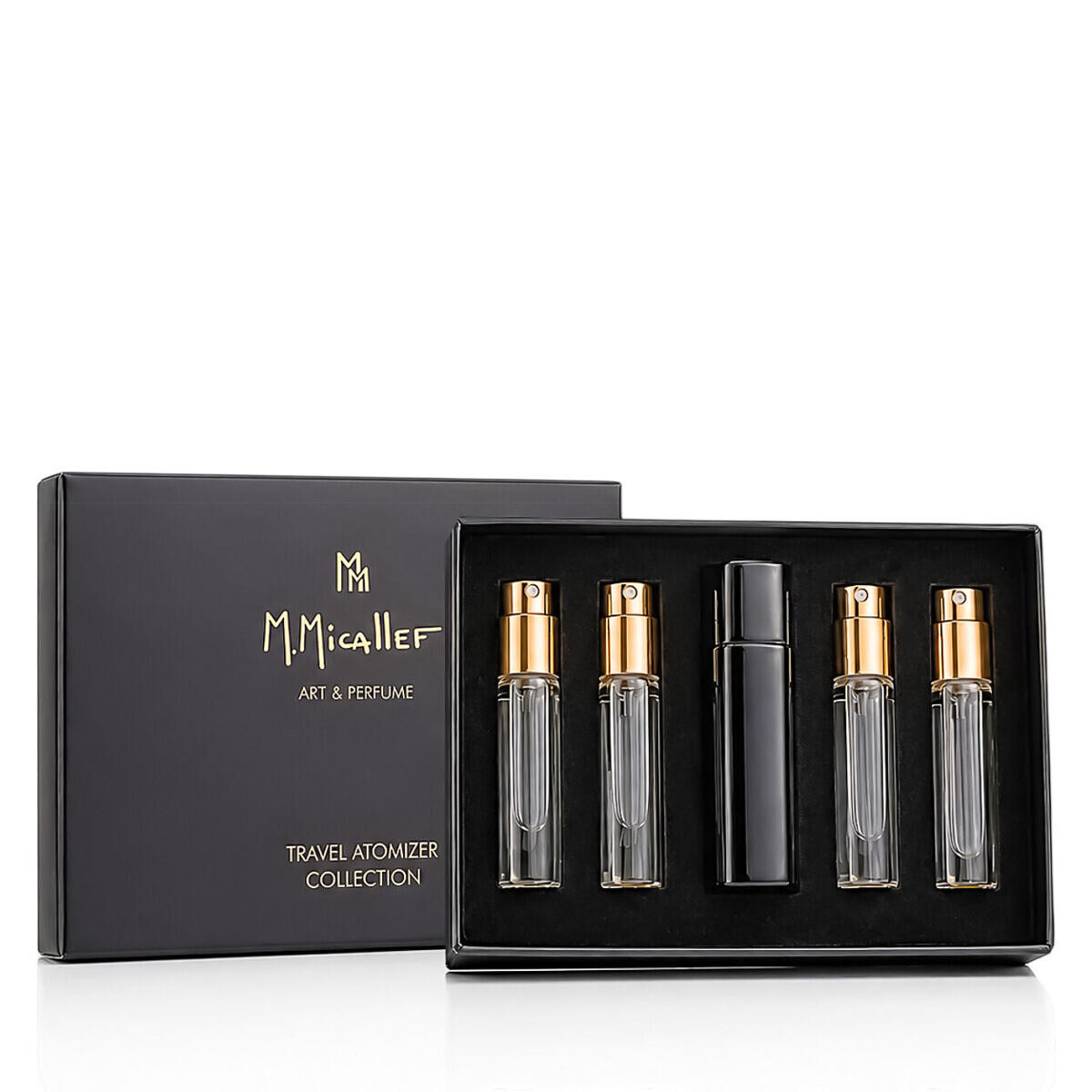 M.Micallef Travel Atomizer Collection : EDP Spiritual 10 ml + EDP Delice 10 ml + EDP Glamour 10 ml + EDP Sensual 10 ml + pouzdro na parfém unisex