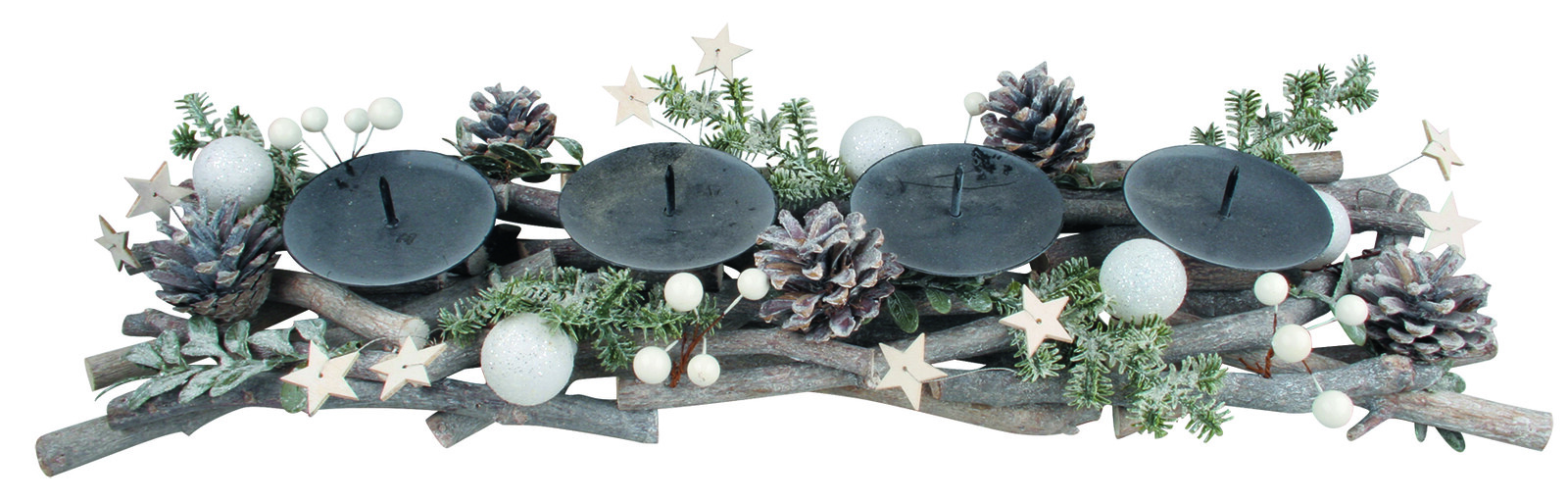 Adventní svícen podlouhlý s baňkami 51 cm