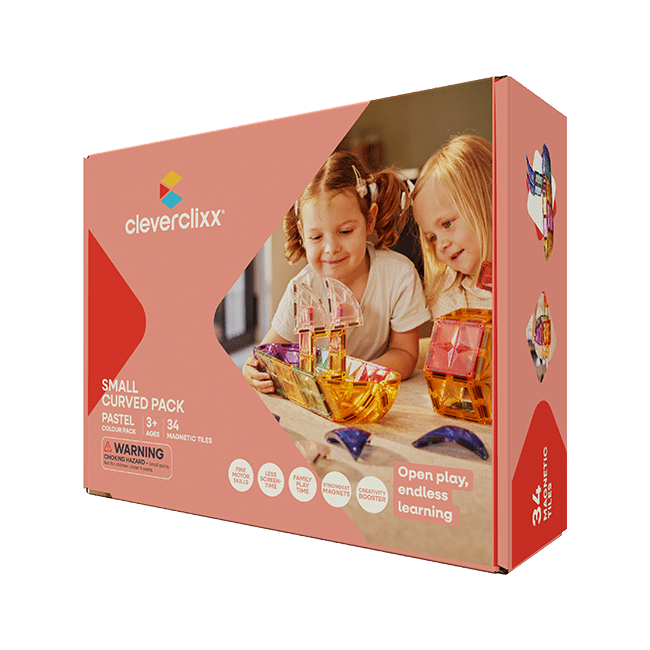Cleverclixx – Magnetická stavebnice Small Curved Pack Pastel – 34 ks