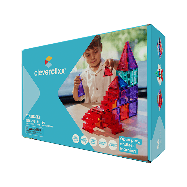 Cleverclixx – Magnetická stavebnice – Sada se schody Intense – 34 ks