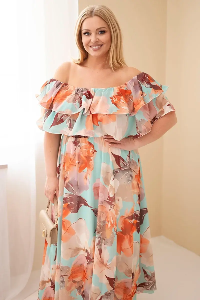 Kesi Plus Size maxi šaty s volánem mátově zelené