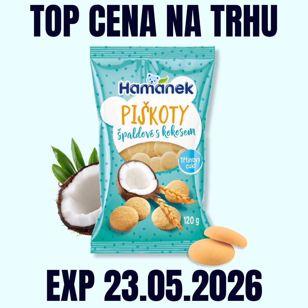 HAMÁNEK Piškoty špaldové s kokosem 120 g PRODLOUŽENÁ EXP 23.05.2026