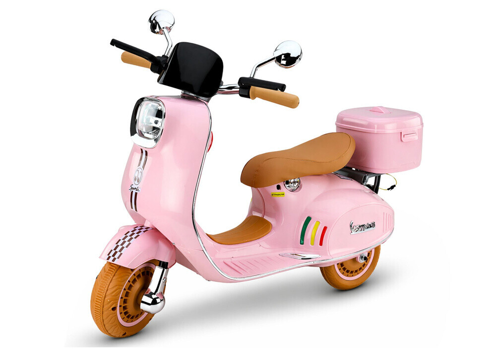 mamido Dětský elektrický skútr Vespa 2x35W s kufříkem růžový