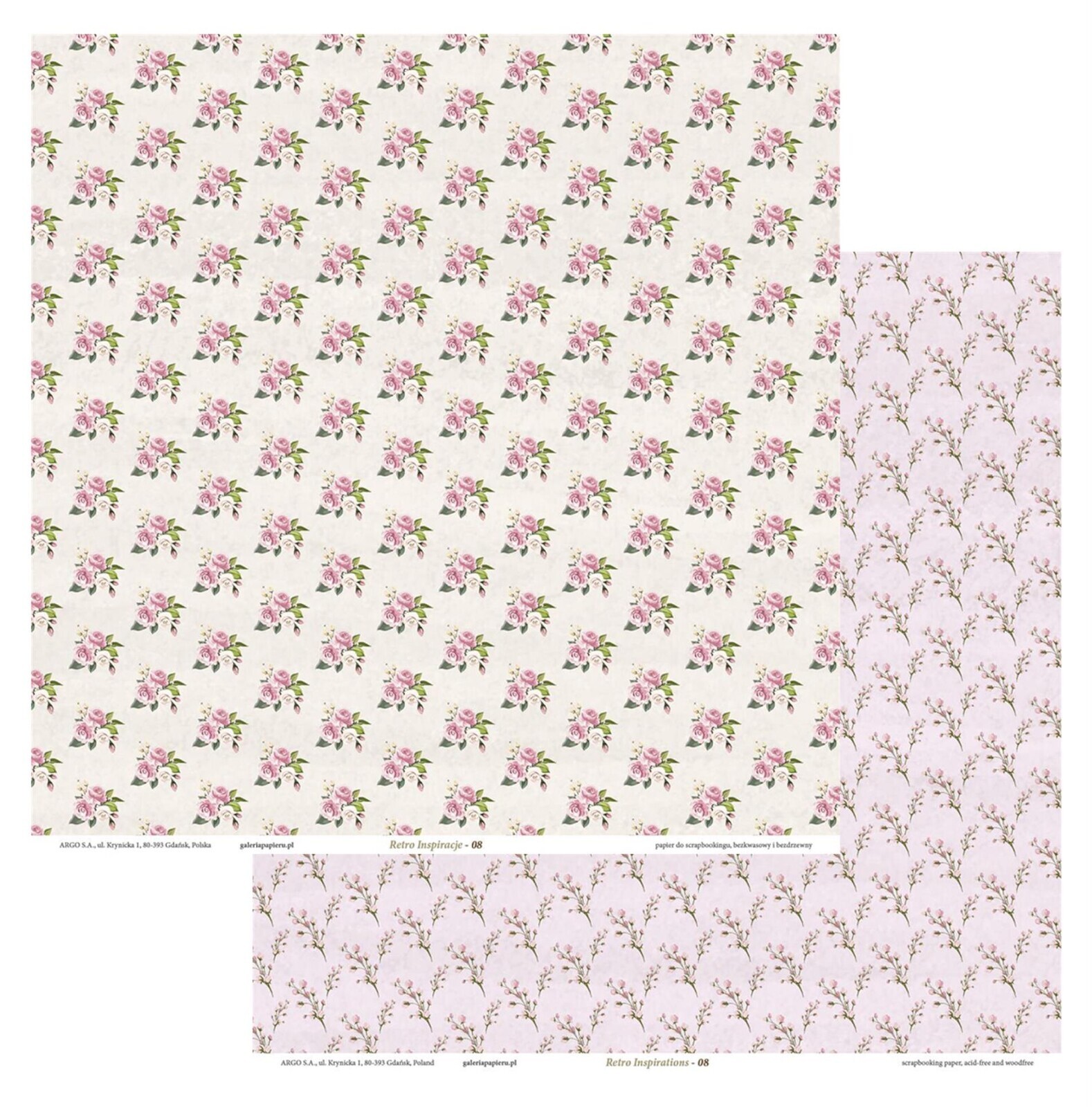 Galeria Papieru Kreativní papír na scrapbooking - 305 x 305 mm, 200 g/m2, malé růže, 5 listů