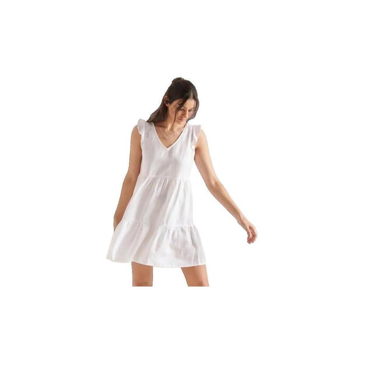 Superdry  Robe  Tinsley mi-longue col en V sans manches blanche  Bílá