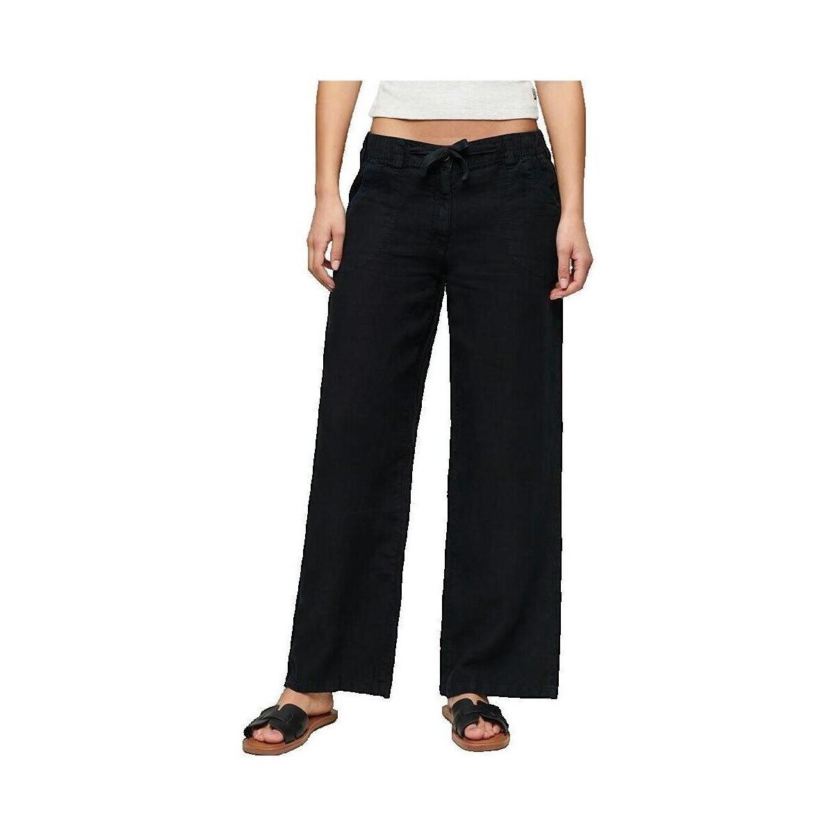 Superdry  Pantalon  en lin coupe large  Černá