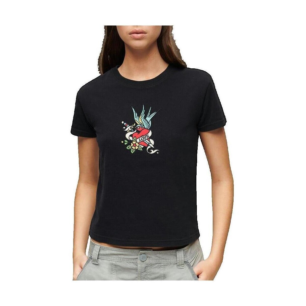 Superdry  T-shirt  ajusté brodé Tattoo  Černá