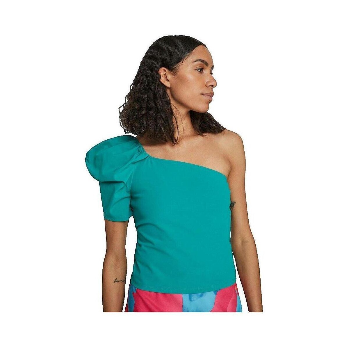 Vila  Blouse  asymétrique une épaule turquoise  Modrá