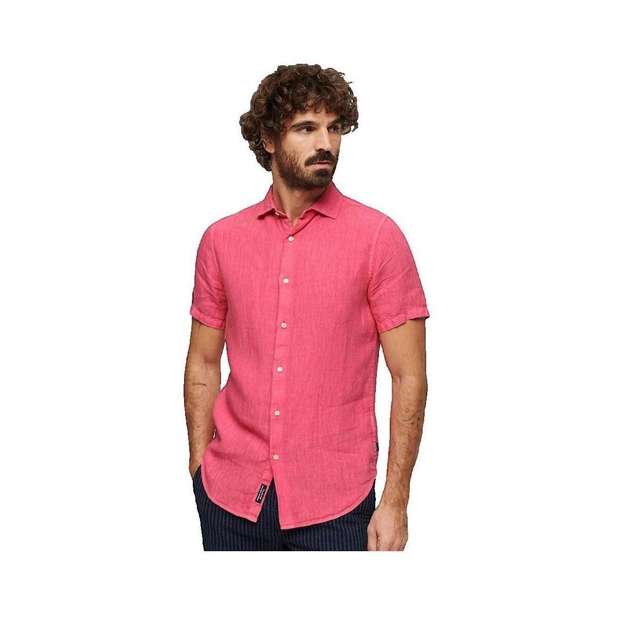 Superdry  Chemise  Studios en lin ajustée rose  Růžová