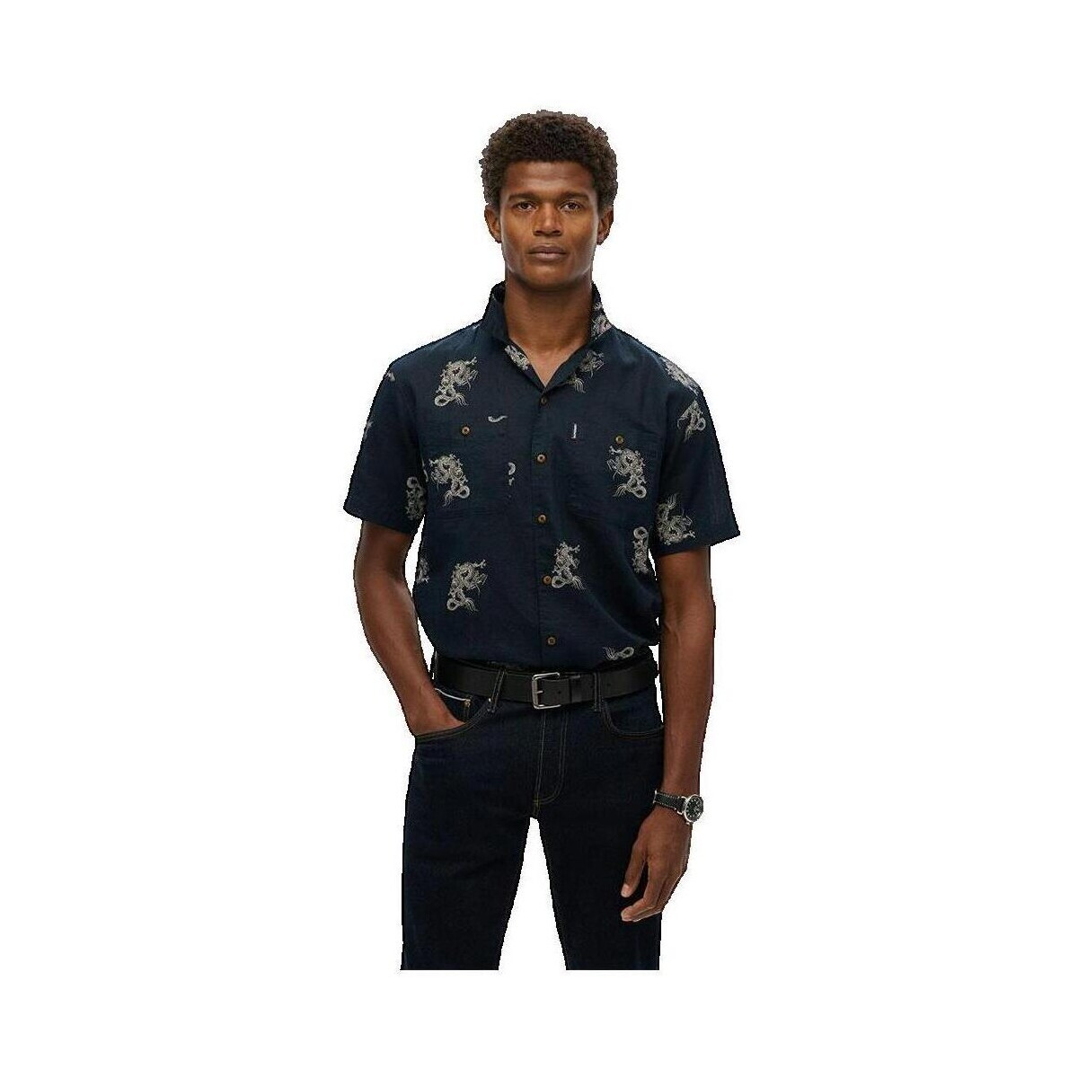 Superdry  Chemise  Beach manches courtes  Modrá
