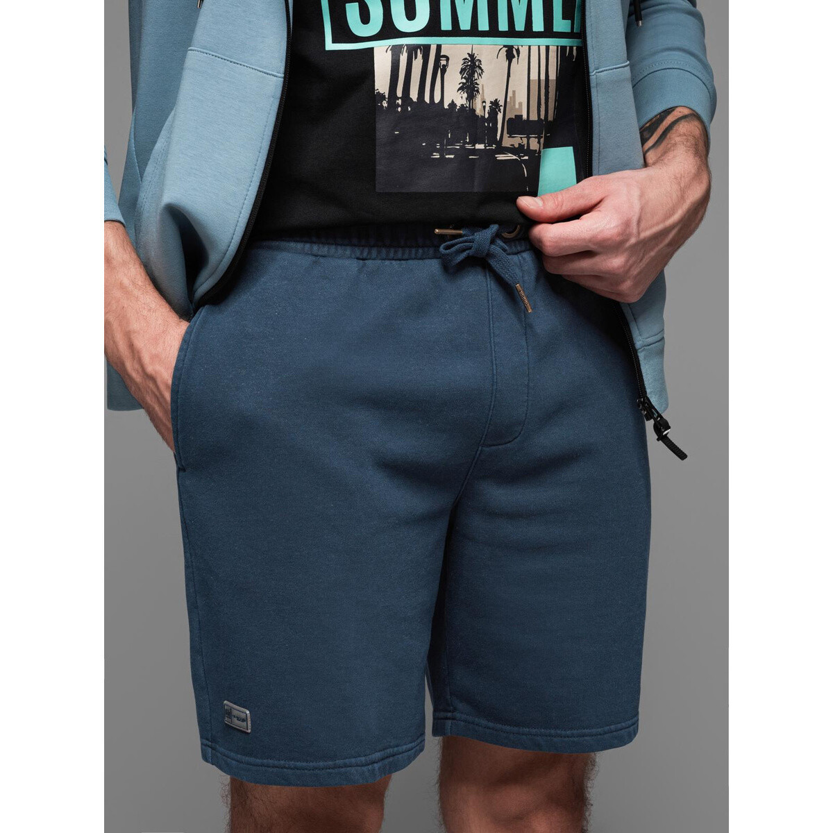 Ombre  Pánské plátěné kraťasy Dulina navy  Tmavě modrá