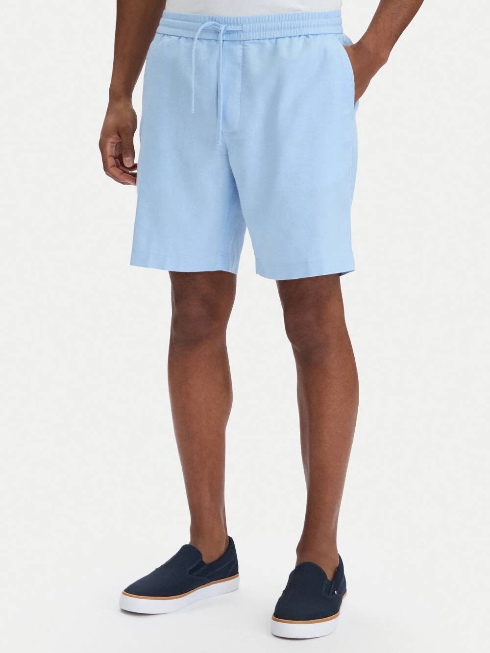 Tommy Hilfiger pánské modré lněné kraťasy MW0MW44353DBR 30