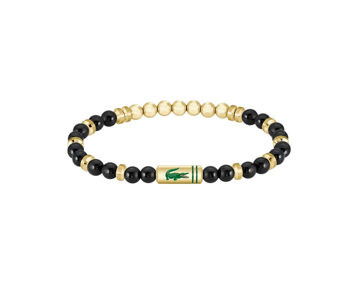 Lacoste Pozlacený korálkový náramek s onyxem Matchpoint 2040593