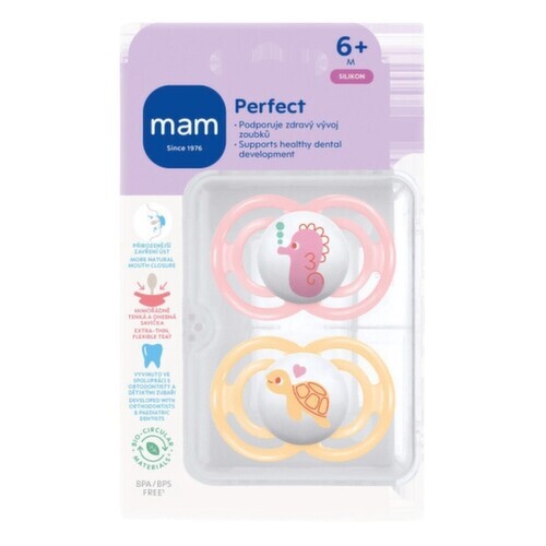 MAM Dudlík Perfect box 6+m růžový/oranžový 2ks