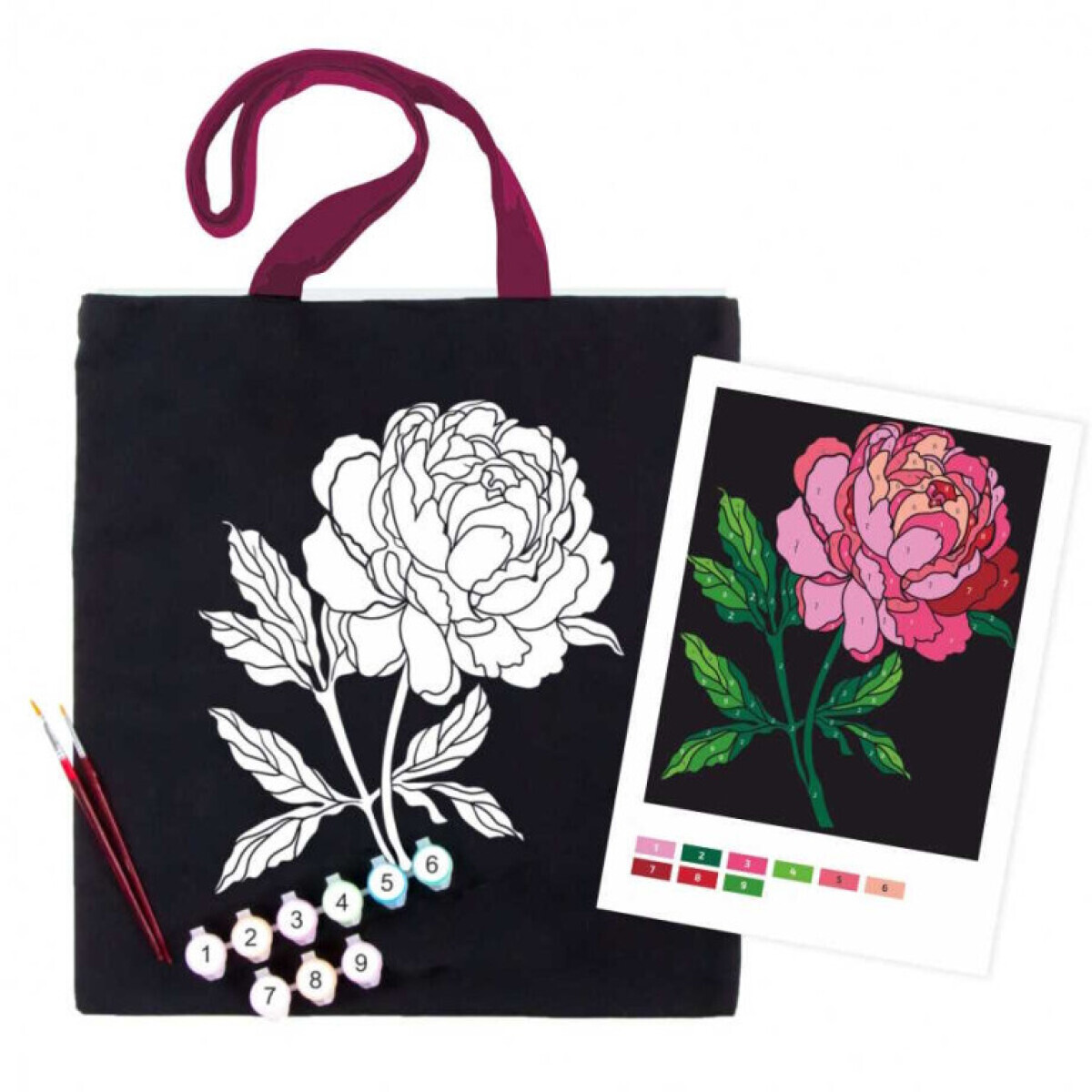 Bavlněná taška s motivem pro pomalování 38x42cm – Jemná pivoňka