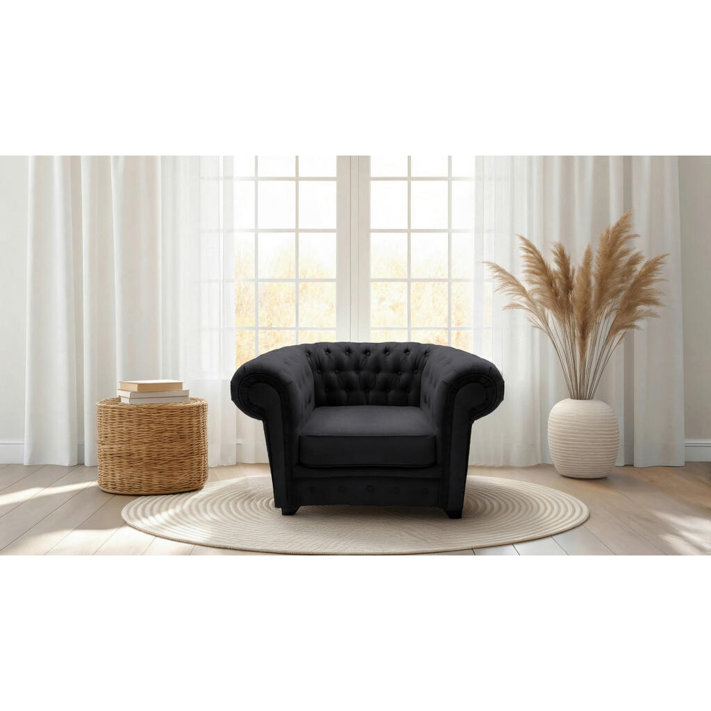 Livetastic KŘESLO CHESTERFIELD, textil, kompozitní dřevo, černá