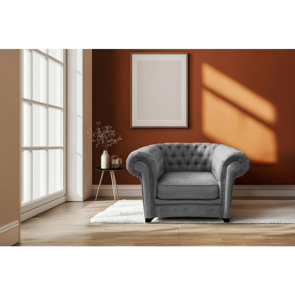 Livetastic KŘESLO CHESTERFIELD, textil, kompozitní dřevo, šedá