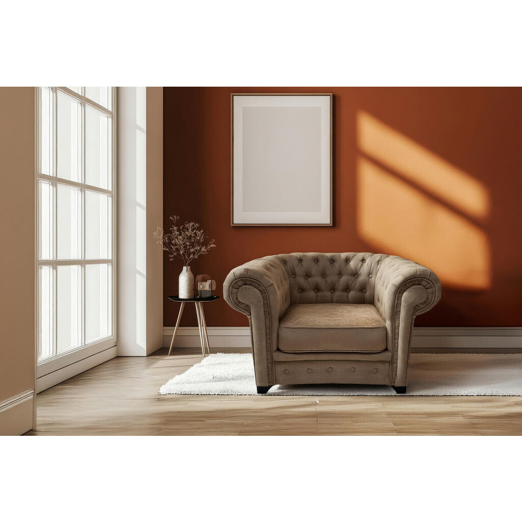 Livetastic KŘESLO CHESTERFIELD, textil, kompozitní dřevo, světle hnědá