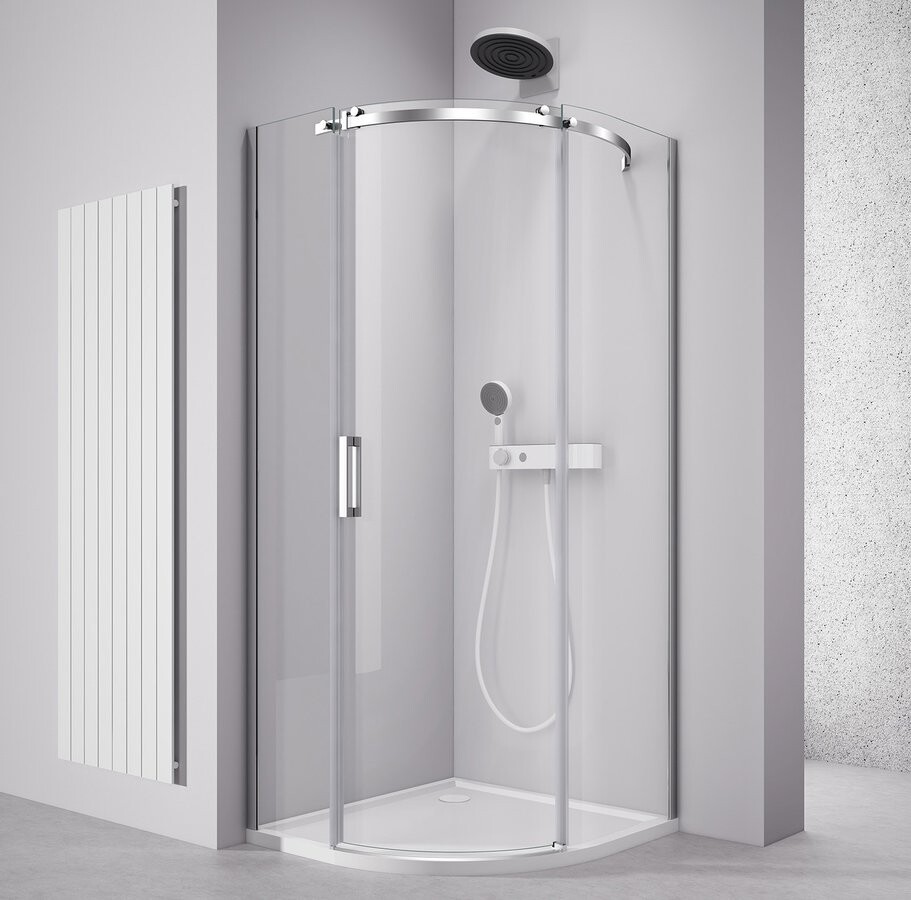 Polysan THRON ROUND čtvrtkruhová sprchová zástěna 900x900mm, čiré sklo, pravá