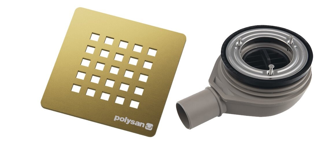 Polysan TRENECA vaničkový sifon, průměr otvoru 90mm, DN40, krytka zlato mat