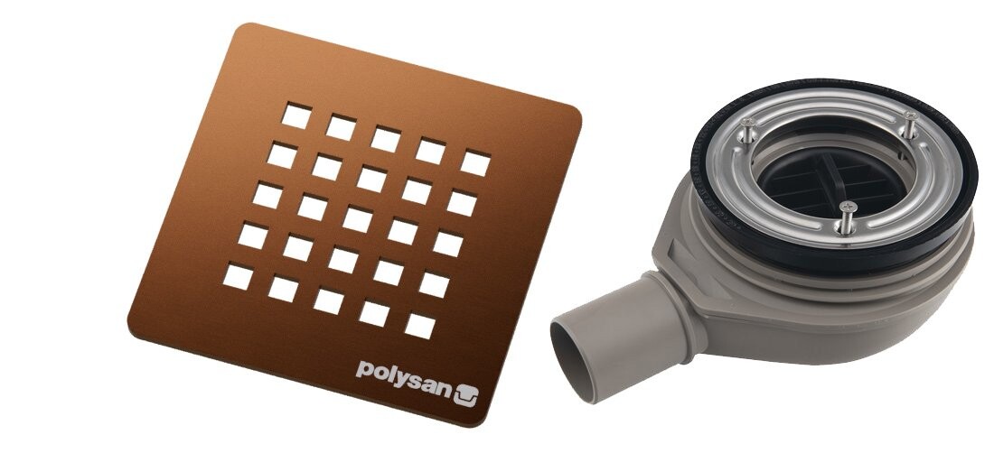 Polysan TRENECA vaničkový sifon, průměr otvoru 90mm, DN40, krytka měď mat