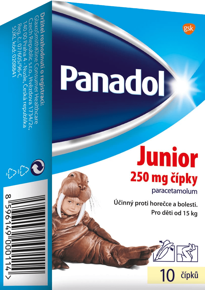 PANADOL Junior 250mg, čípky ke snížení horečky u dětí 10 ks