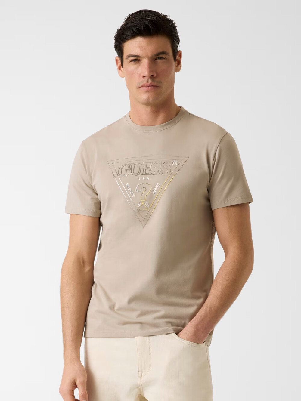 Guess pánské béžové tričko M6GI11K2992-G1CA M