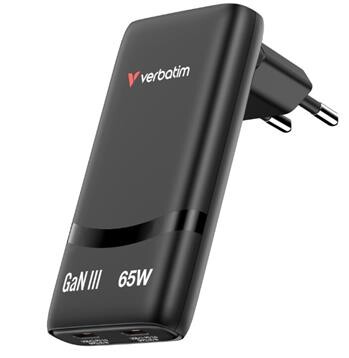 VERBATIM Fold 'n' Go  GaN nabíječka 65W - 2x USB-C PD 65W - černá