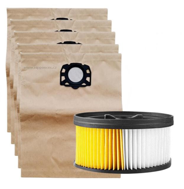 Filtr a sáčky papírové pro KÄRCHER WD 4.200, WD 5.200, WD 5.220, WD 5.300, WD 5.500 a další, 1+5ks