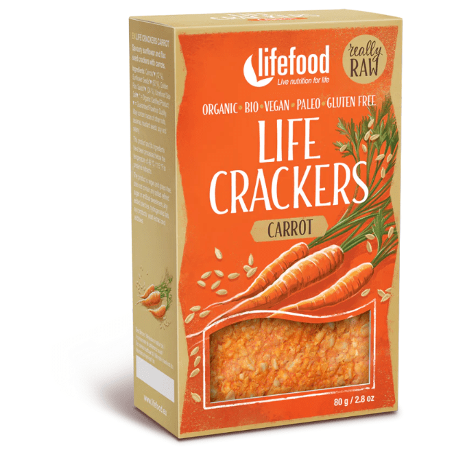 Krekry Lifefood LIFE CRACKERS Mrkvánky RAW BIO 80 g Barva: červená