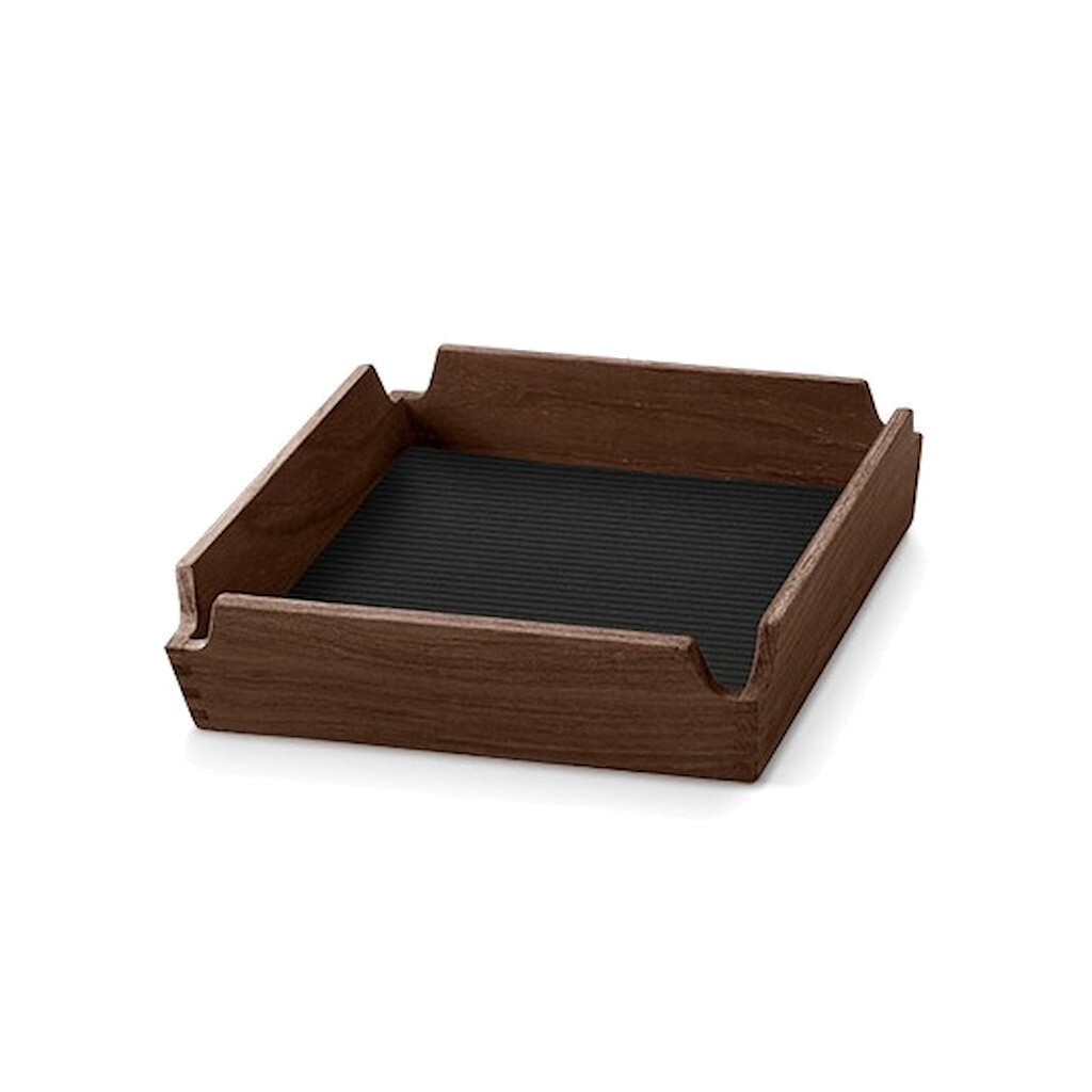 Servírovací podnos AIRY CORDUROY 18 x 18 cm, černý inkoust / hnědá, kůže / dřevo, LIND DNA