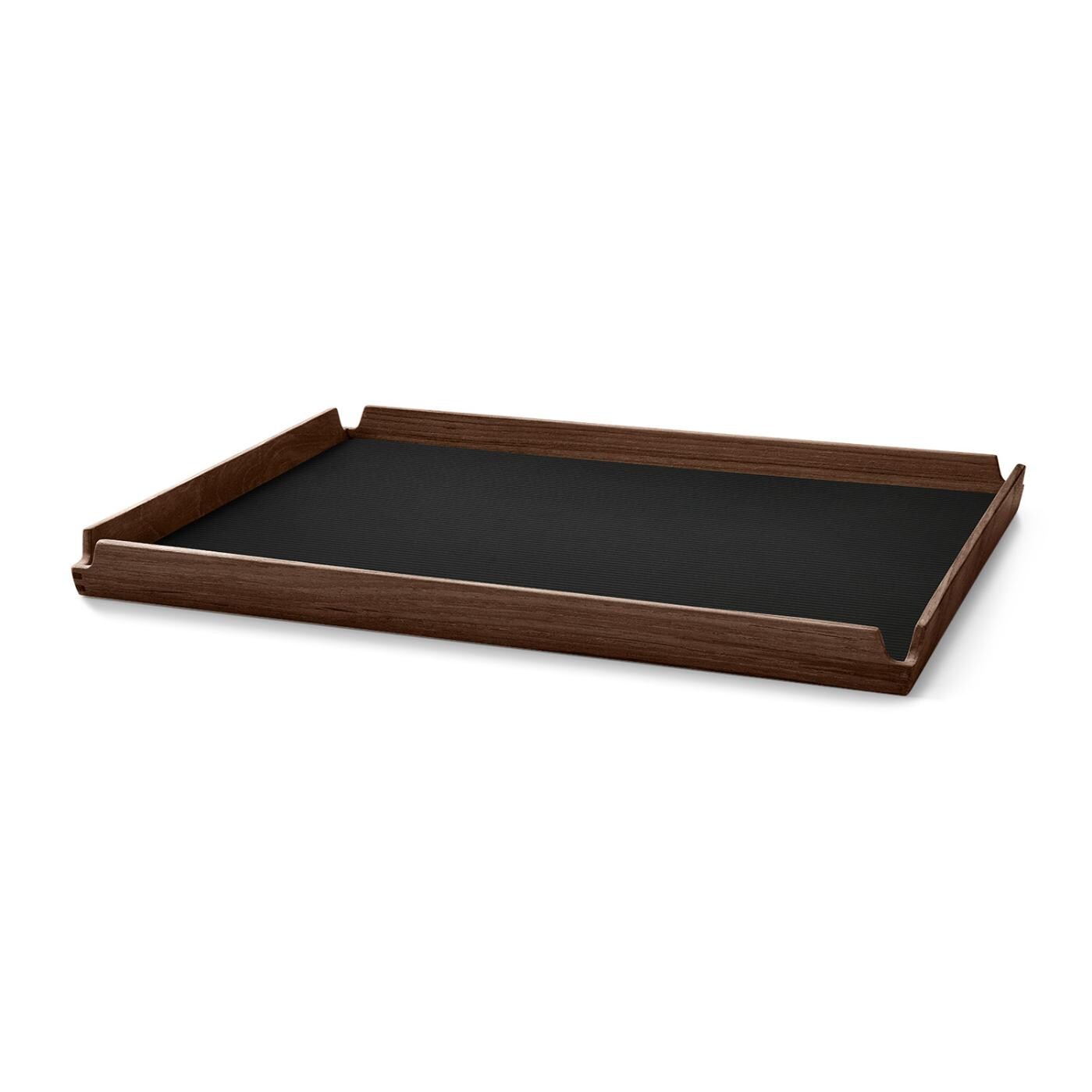 Servírovací podnos AIRY CORDUROY 47 x 37 cm, černý inkoust / hnědá, kůže / dřevo, LIND DNA