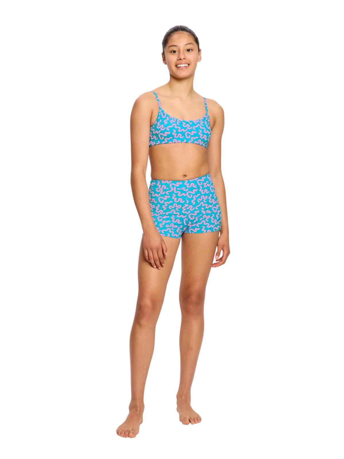 Dívčí plavky Modibodi crop top Splice Wavy Blue horní díl (DPMHDCTWB) 10-12 let