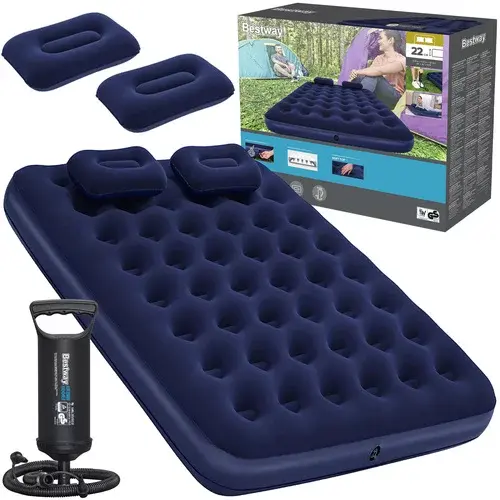 Nafukovací matrace s pumpou a polštáři 203 × 152 × 22 cm – B67374