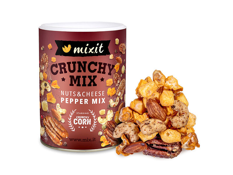 Mixit Crunchy mix – Sýr, crunchy corn a oříšky s barevným pepřem 300g