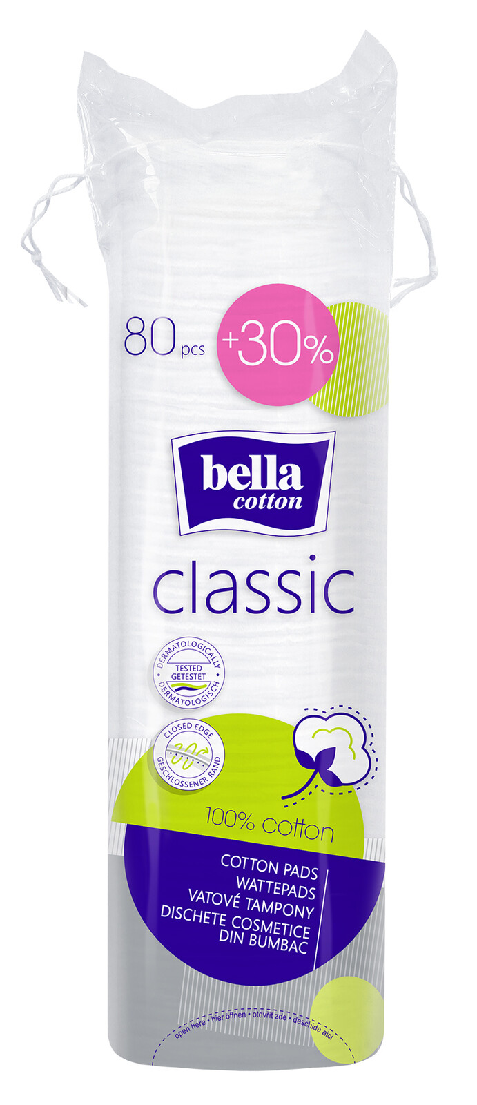 BELLA Cotton Classic odličovací tampony, 30% navíc k 80 ks