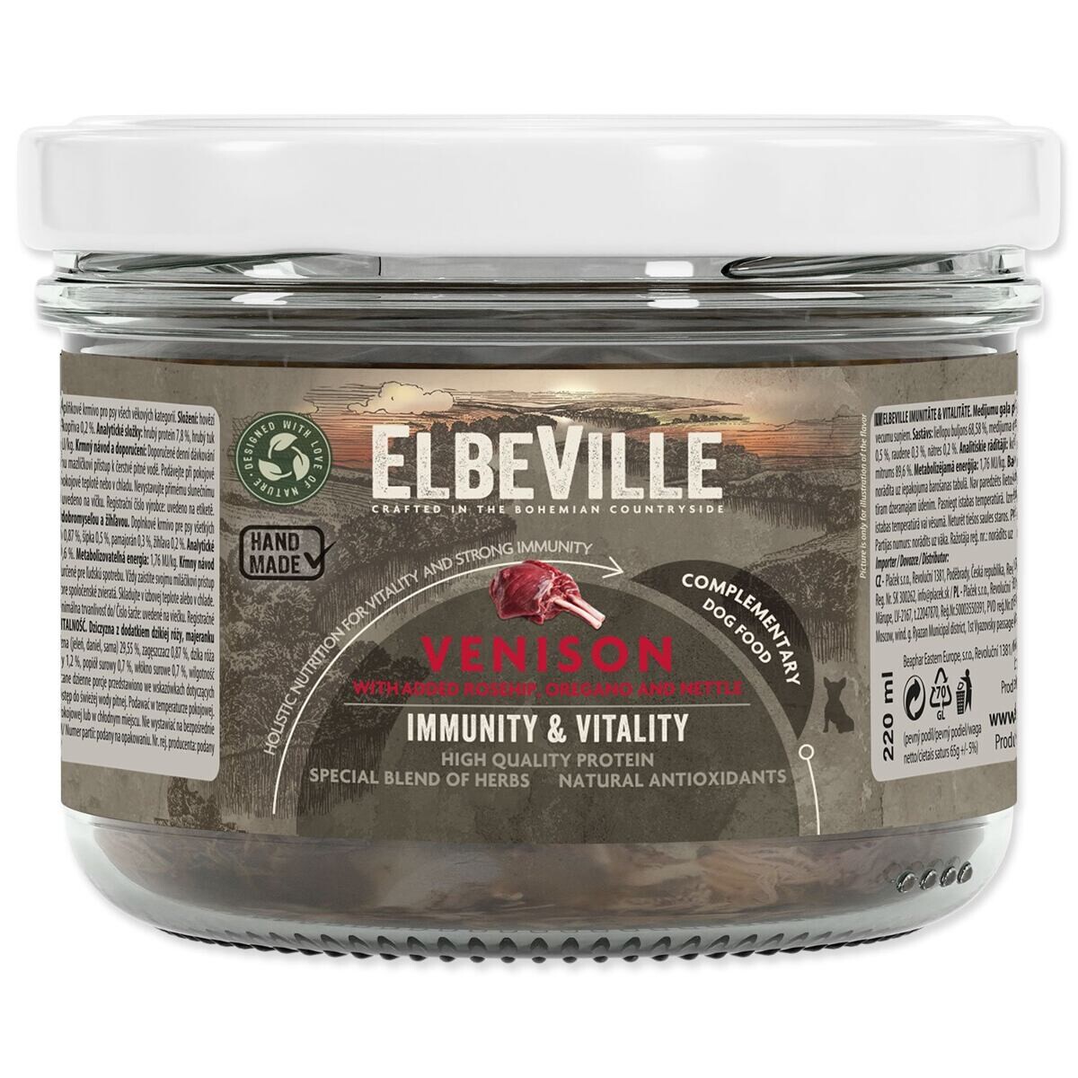 Sklenice Elbeville Dog Imunity & Vitality zvěřina s přidaným šípkem, dobromyslem a kopřivou, 220 ml